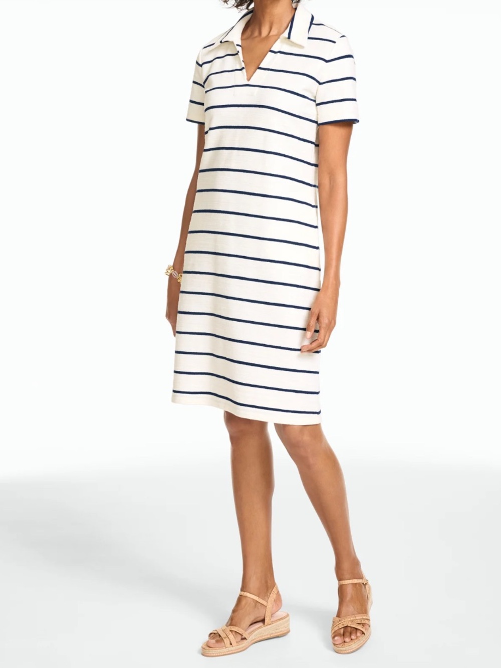 See You Monday Striped Polo Shirt Dress in Black and Cream